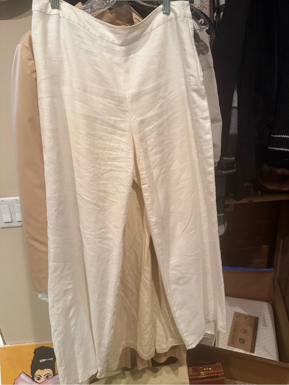 Max Studio Cream Wide-Leg Linen-Blend Trousers